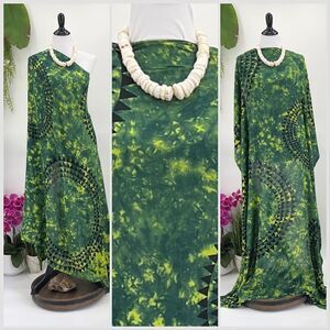 Green Tie Dye Hawaiian Tattoo Design MAXI SARONG Kīkepa Pareo Beach Wrap Skirt